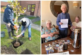 Residents prepare the time capsule (right) and the tree is planted in the garden. (Photo by Barchester Healthcare)