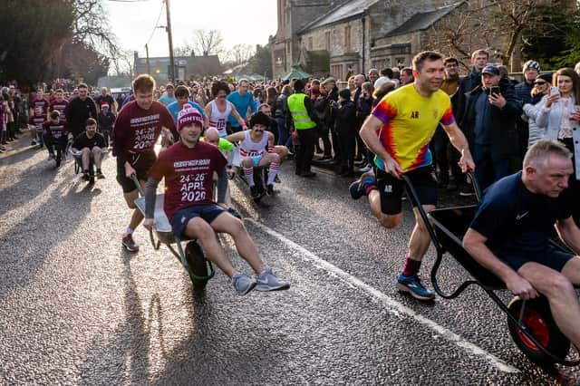 The start of the Open Race at the Ponteland Wheelbarrow Race 2020 event. Picture by Colin Morgan.