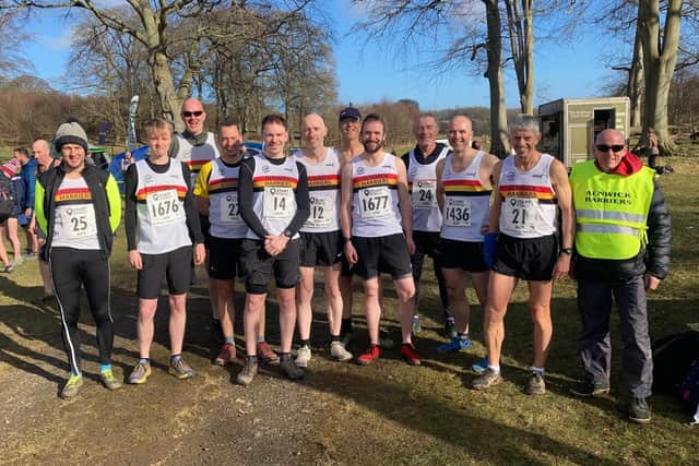 Alnwick Harriers men at the final NE Cross Country League meet at Alnwick on Sunday.
