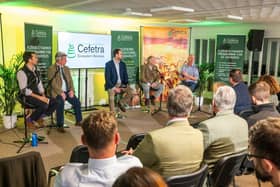 From left, Andrew Voysey of Soil Capital, Jason Hayward-Jones, James Neilson, Uwe Schroeder, all Cefetra, and farmer Thomas Todd. Picture by Chris Watt Photography.