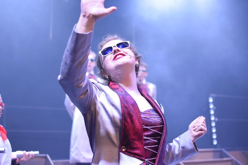 Harriet Renner as Killer Queen in the musical We Will Rock You performed by Duchess's Community High School students at Alnwick Playhouse..