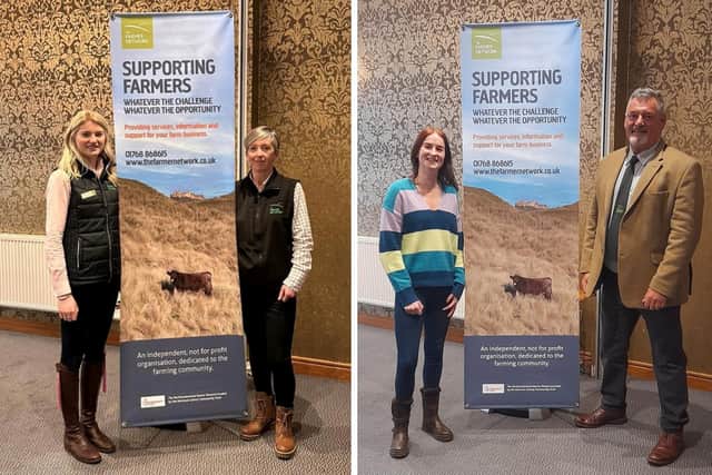 Left photo, Northumberland farm co-ordinator Rachael Graham and project manager Helen Bullock. Right photo, Debby Flannery (National Lottery) and Adam Day, managing director of The Farmer Network.