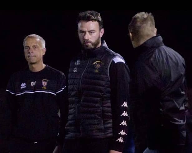 Craig Lynch (centre), who has been appointed as the new manager of Morpeth Town.