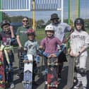 Dave and George from Pop More Skate School with the skaters at Seaton Sluice. (Photo by David Freeman)