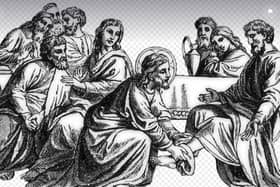 An illustration from Pixabay of Jesus washing the feet of others.