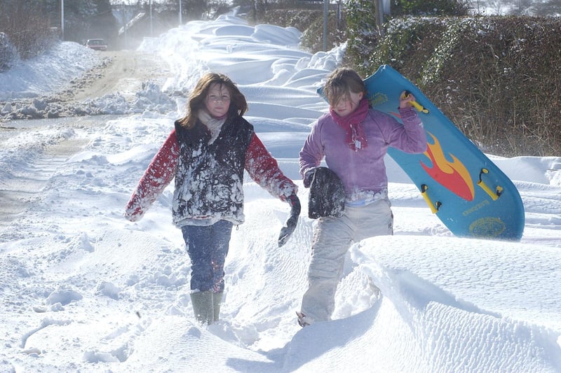 Kids sledging in Alnwick in March 2004.
