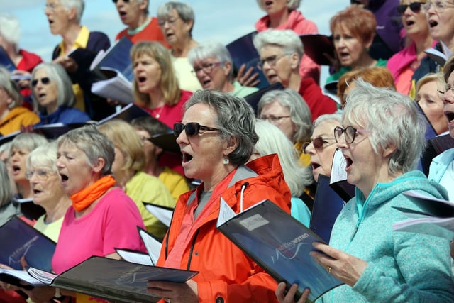 One of the choirs entertaining the crowds at Whitley Bay seafront.