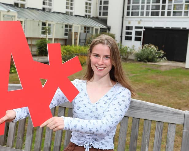 Anna Morris, from Alnwick, celebrating her A-level results.