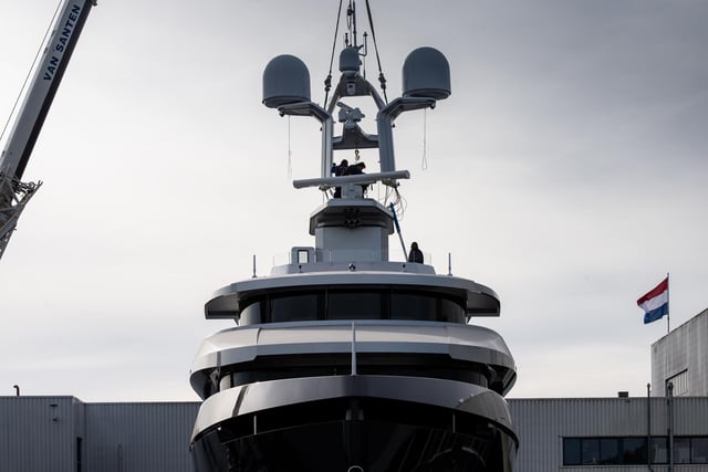 As a superyacht, the boat is fitted with a myriad of toys and gadgets, including a Toyota Land Cruiser kept inside a sealed garage on board and an all-electric Jet-Ski.