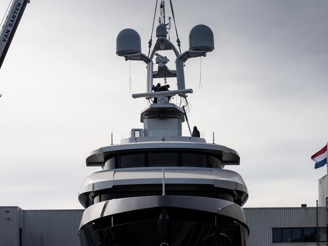 As a superyacht, the boat is fitted with a myriad of toys and gadgets, including a Toyota Land Cruiser kept inside a sealed garage on board and an all-electric Jet-Ski.