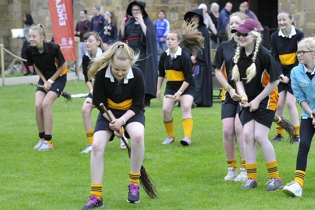 Tweedmouth Middle School pupils enjoy their broomstick flying lessons.