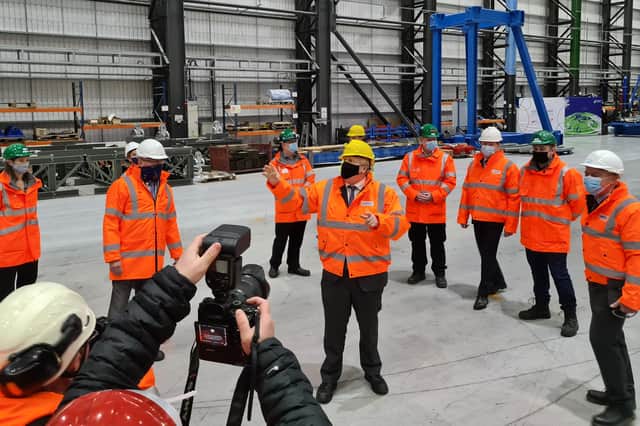 Prime Minister Boris Johnson in Blyth visiting the ORE Catapult turbine testing centre.