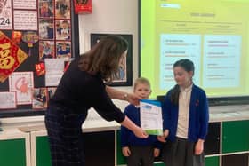 The Modeshift STARS Platinum Accreditation for Stannington First School was recently presented by Tracy Aitken, a representative from Northumberland County Council.