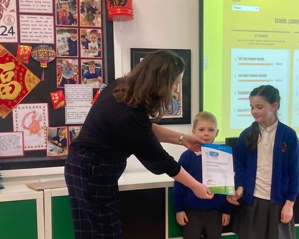 The Modeshift STARS Platinum Accreditation for Stannington First School was recently presented by Tracy Aitken, a representative from Northumberland County Council.