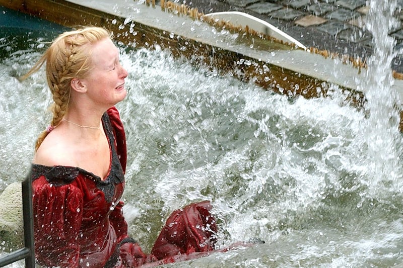 Another wench gets a ducking at Alnwick Fair in 2005.