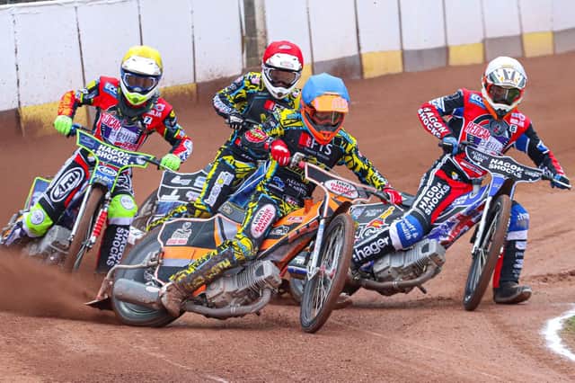 Connor Coles leads for Berwick Bandits in heat two. Picture: Taz McDougall