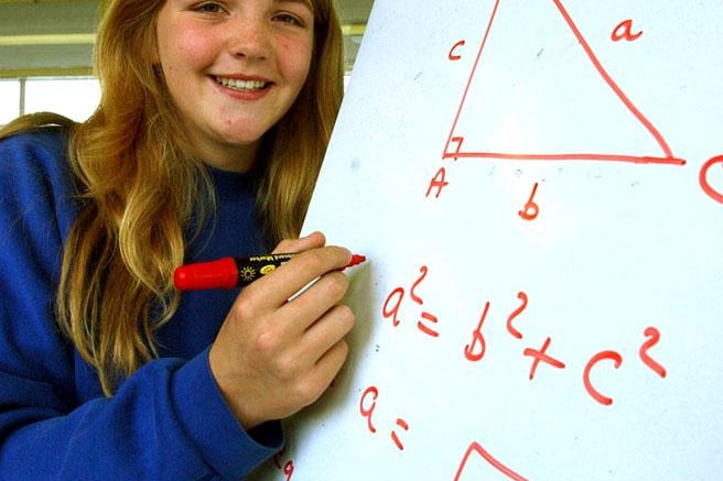 Connie Spoor takes part in a maths challenge at Glendale Middle School, Wooler, in June 2003.