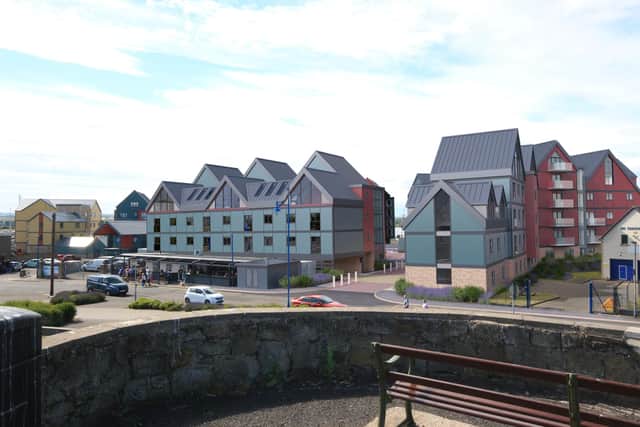 Four apartment blocks are proposed on the site of Amble boat yard. Credit: Mario Minchella Architects