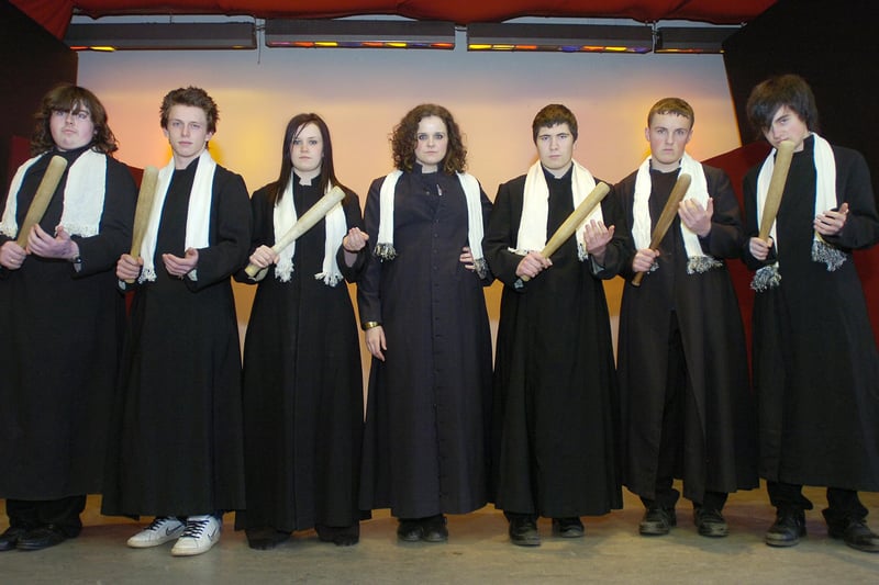 The evil priests in the Duchess's High School's production of Jesus Christ Superstar, in March 2010.