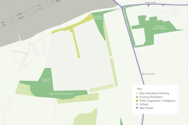Map of the planned woodland at the Newcastle International Airport site.