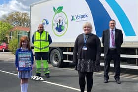 From left to right: Anna McAlindon; John Robinson, Operations Manager at GAP; Amy Brown, class teacher; and Nigel Tomlinson, Commercial Manager at Valpak.