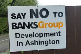 Signs have appeared across Ashington opposed to the Wansbeck Road development.