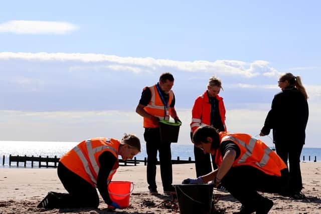 The nurdle clearing operation at Blyth beach.