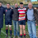 Fathers and sons: from left: Dan Stafford, Morpeth’s director of rugby John Stafford, captain Elliott Clark, head groundskeeper John Dungait, Tom Dungait and club sponsor and stalwart Duncan Clark. Picture: Morpeth RFC