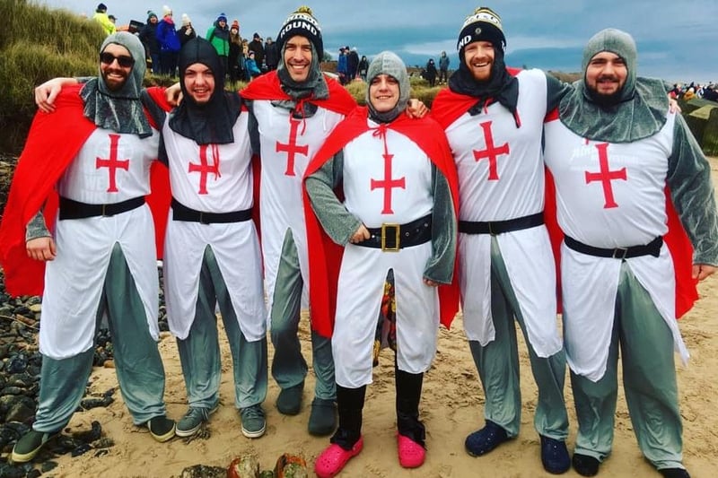 All smiles from these members of Alnwick Round Table - before their New Year's Day dip in the North Sea!