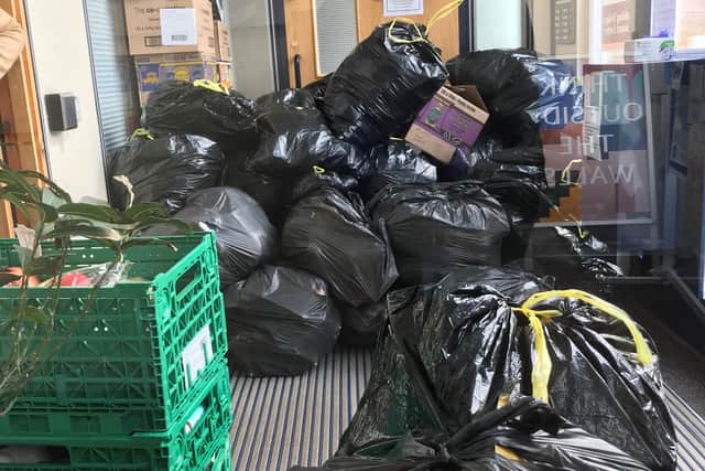 Bags of donations to Berwick Food Bank from local holiday parks.