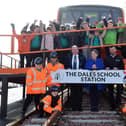Official opening of the new Dales School Station train platform with Blyth Town Council deputy mayor John Potts, headteacher Dr Sue Fisher and TEXO divisional director Alan Conway.