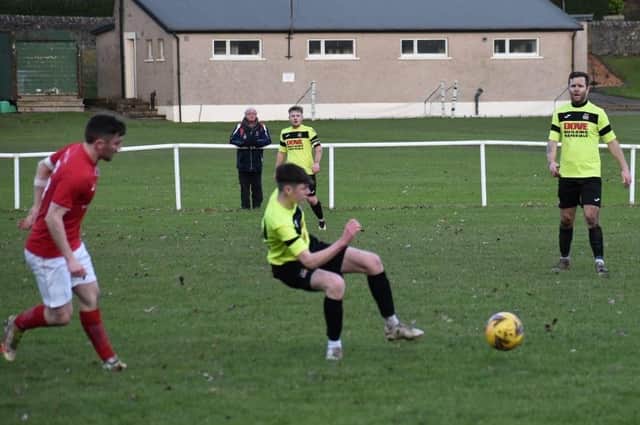 Action from the 1-1 draw between Tweedmouth Rangers and Peebles Rovers. Picture: Tweedmouth Rangers