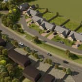 Aerial CGI image of the bungalow development.