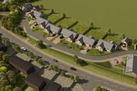 Aerial CGI image of the bungalow development.