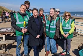 Green Party co-leader Carla Denyer joined council election candidate Alan Steele and members of the local Greens at a beach clean in Whitley Bay.