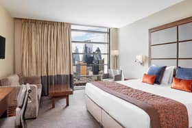 A superior double room at Leonardo Royal London Tower Bridge with magnificent views of the capital's skyline.
