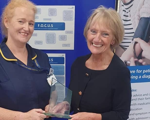 Heather Lawson, left, and Marion Dixon of Northumbria Healthcare with the award.