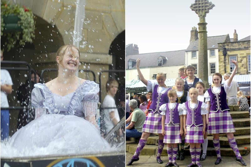 A 'naughty wench' is ducked, while traditional dancers are pictured at the Market Cross, at the New Alnwick Fair in 2007.