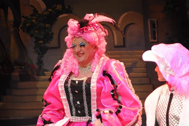Edna Bucket (John Dougall) shows off one of many extravagent dresses during the Spittal Variety Group production of Snow White.