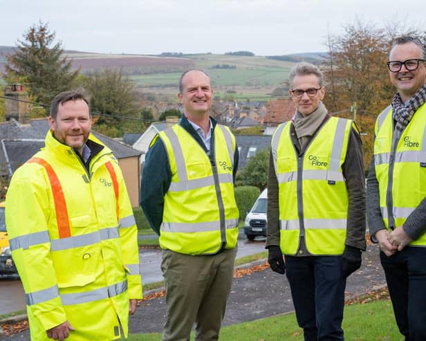Building Digital UK’s chief commercial officer, Martyn Taylor, (second from right) met with GoFibre representatives in Wooler.