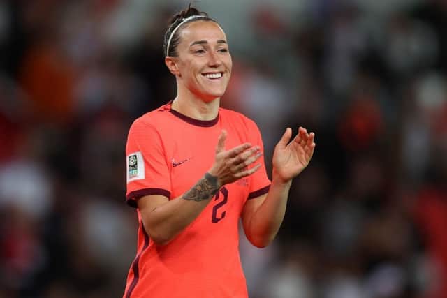 Lucy Bronze playing for England. (Photo by Catherine Ivill/Getty Images)