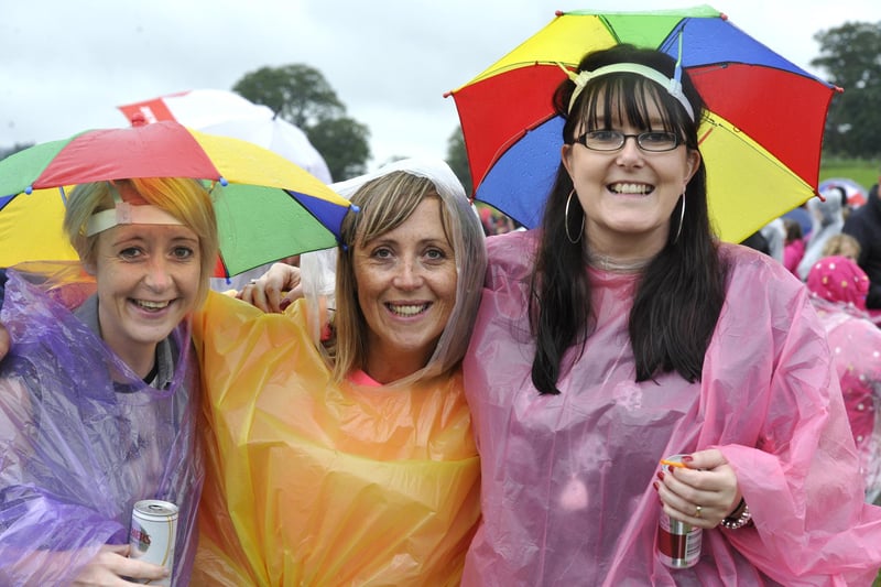 Many ways to keep dry ahead of Jessie J's performance in the Pastures beneath Alnwick Castle on Saturday, August 25, 2012.