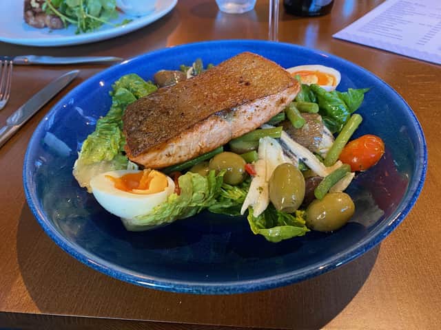 Chalk stream trout nicoise at The Whittling House, Alnmouth.