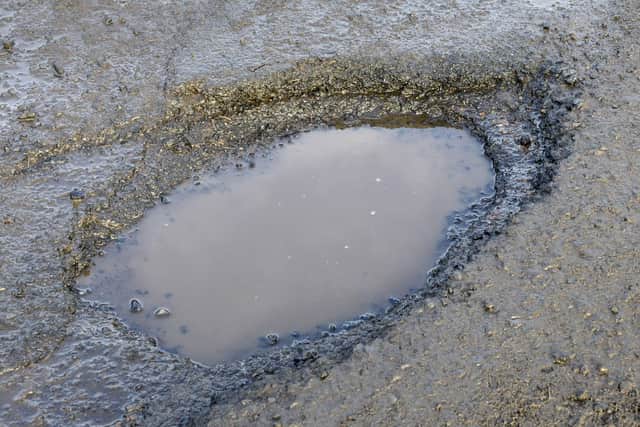 A pothole at North Middleton, near Wooler.