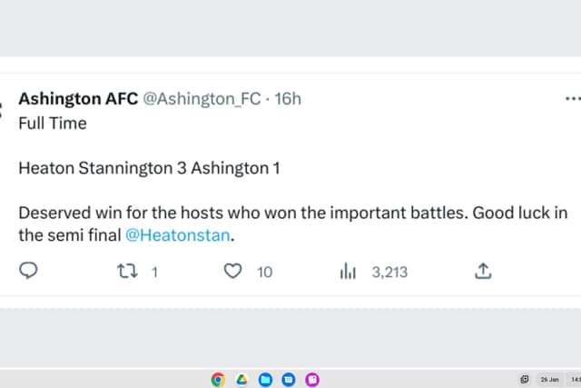 Ashington graciously wished Heaton Stannington well in the next round.