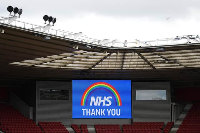 A thank you to the NHS on its 72nd birthday ahead of the Sky Bet Championship match between Middlesbrough and Queens Park Rangers at Riverside Stadium. Picture: Getty.