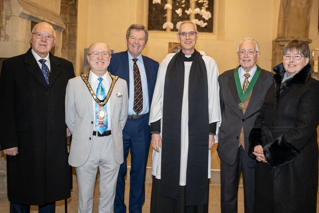 Alan Symmonds, Mayor Geoff Watson, Gordon Castle, Rev. Christian Mitchell, John Humphries and Dianne Watson.