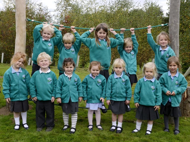 The new pupils at Branton First School are seen in their new uniforms on their new play outdoor play equipment.