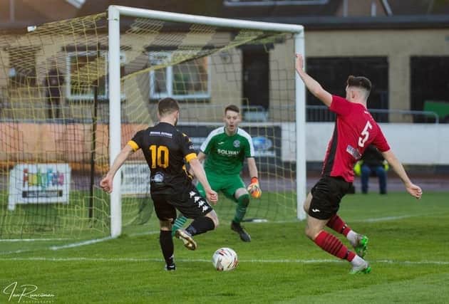 Action from Berwick’s 4-0 home win over Dalbeattie Star at Shielfield. Picture by Ian Runciman.