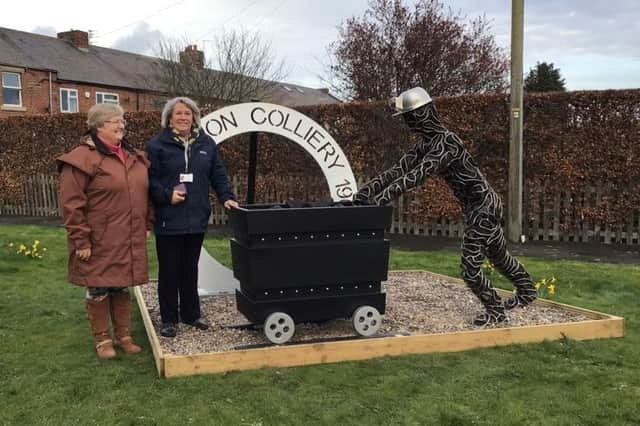 Heather Wallace (left), Chair of Linton Colliery Community Group, with County Councillor Liz Dunn after unveiling the new memorial.